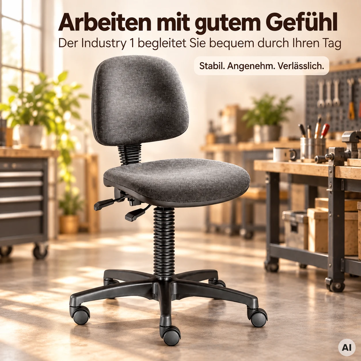 Industry 1 - Robuster Hocker mit bequemer Rückenlehne